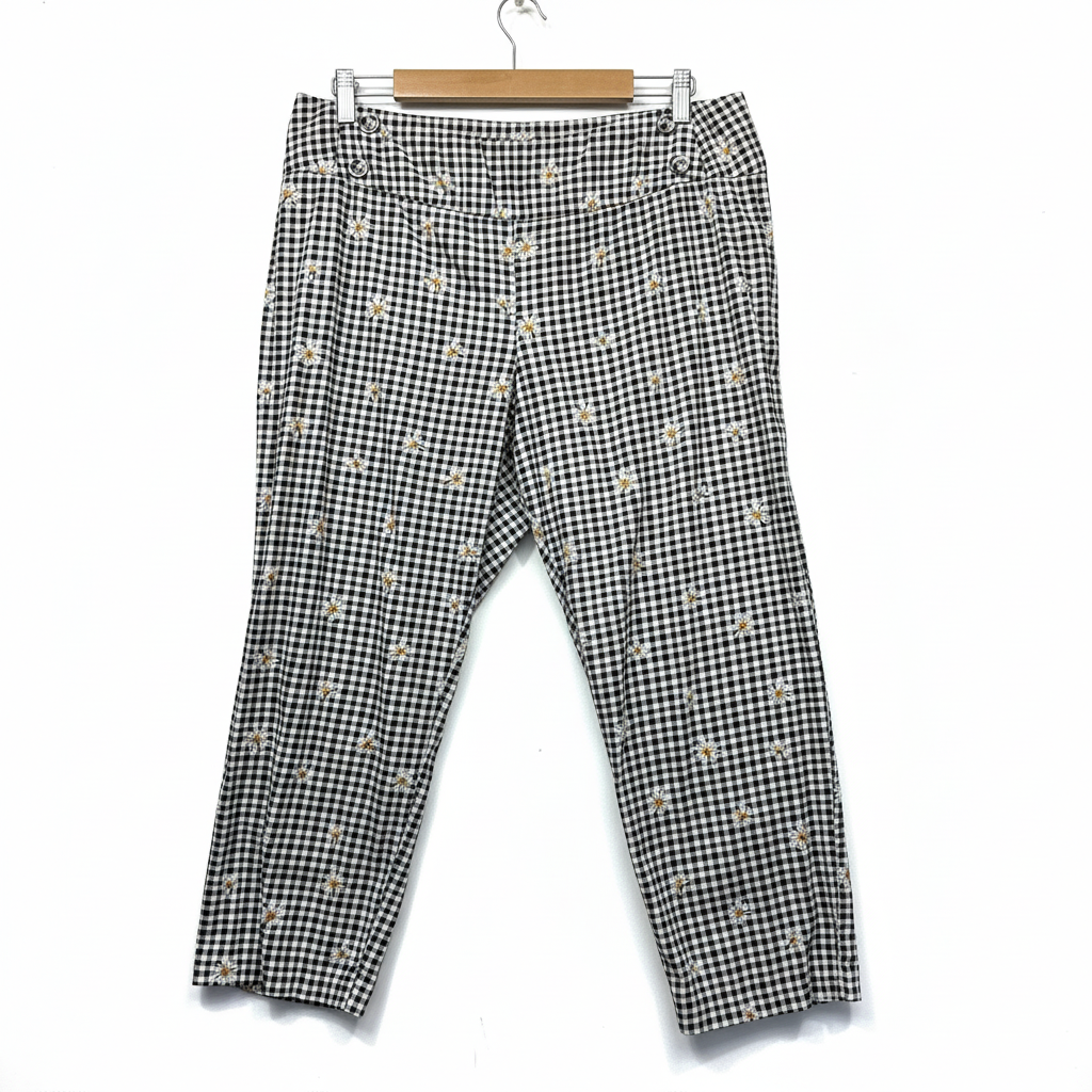 Review multicoloured gingham pants with daisy embroidery - front view