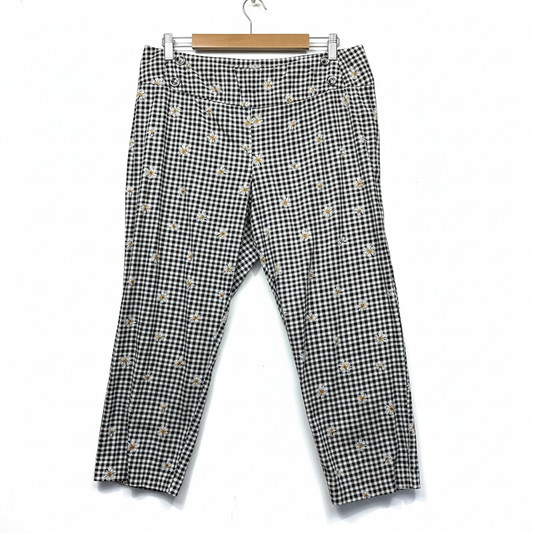 Review multicoloured gingham pants with daisy embroidery - front view