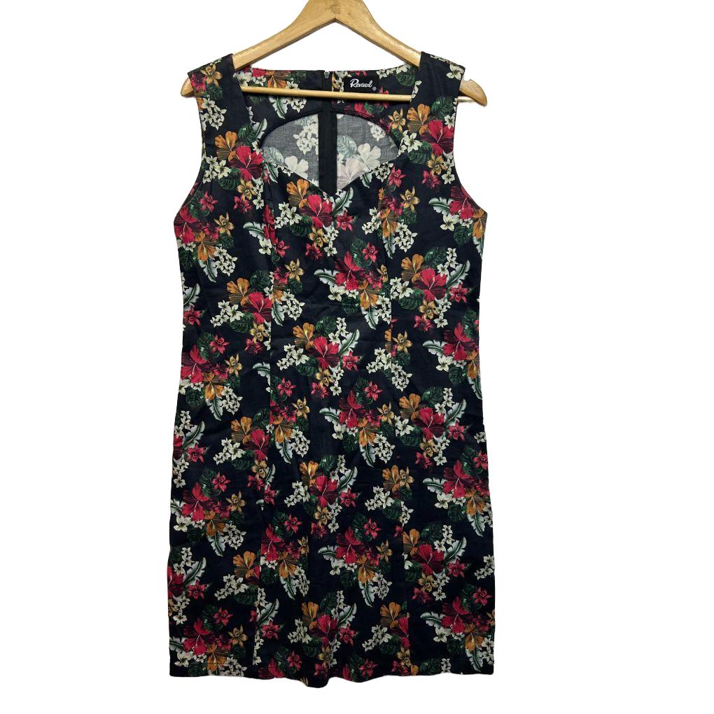 Revival Black Floral Cotton Pencil Dress - Size 16