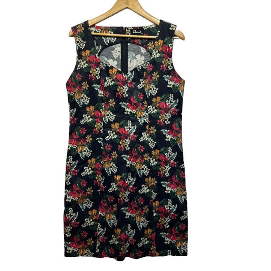 Revival Black Floral Cotton Pencil Dress - Size 16