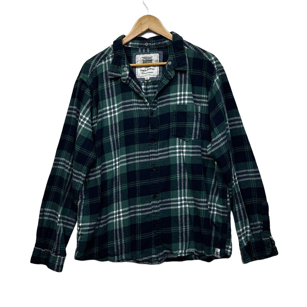 Rivers Green Plaid Flannel Cotton Mens Shirt - Size 2XL