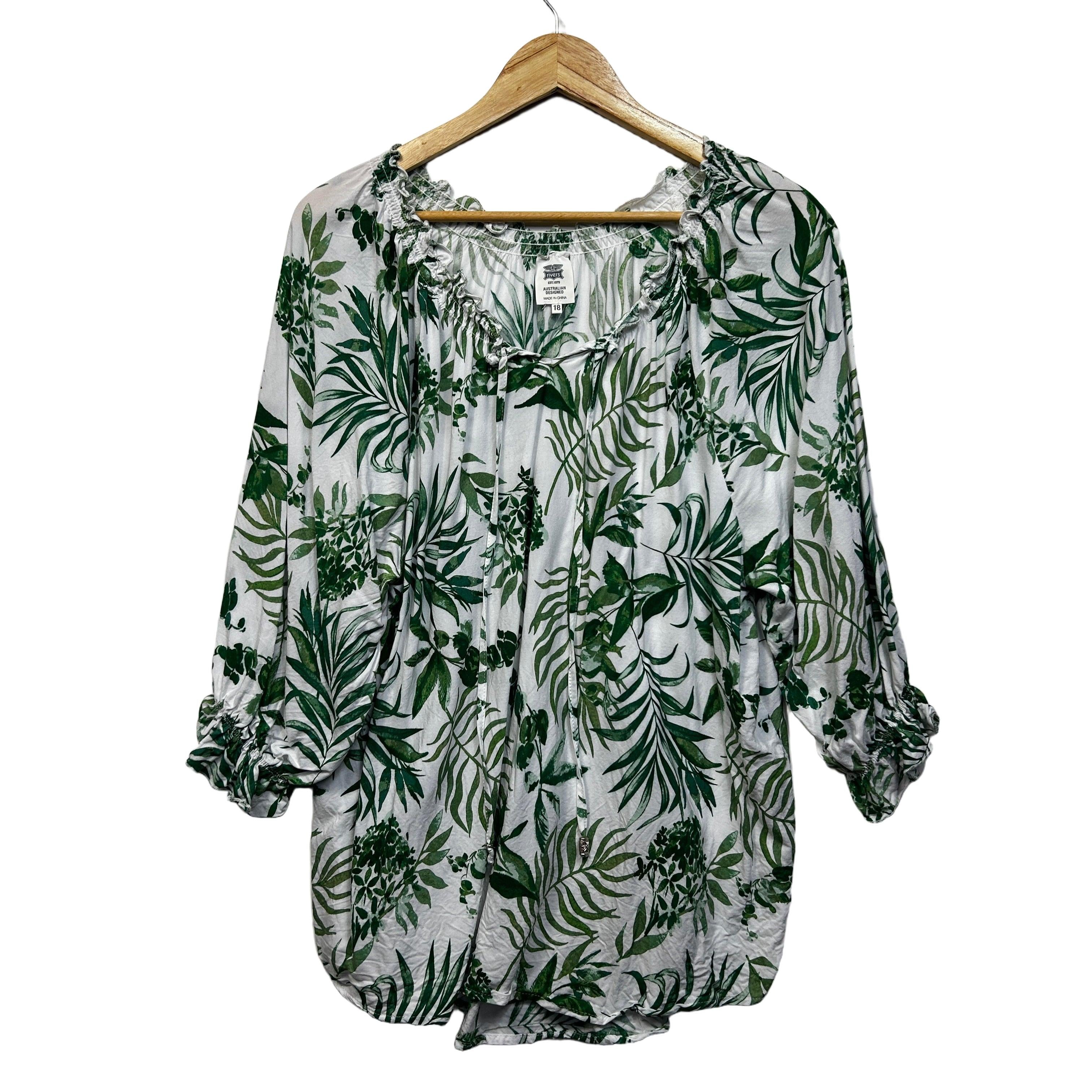 Rivers Green and White Plus Size Top - Size 18