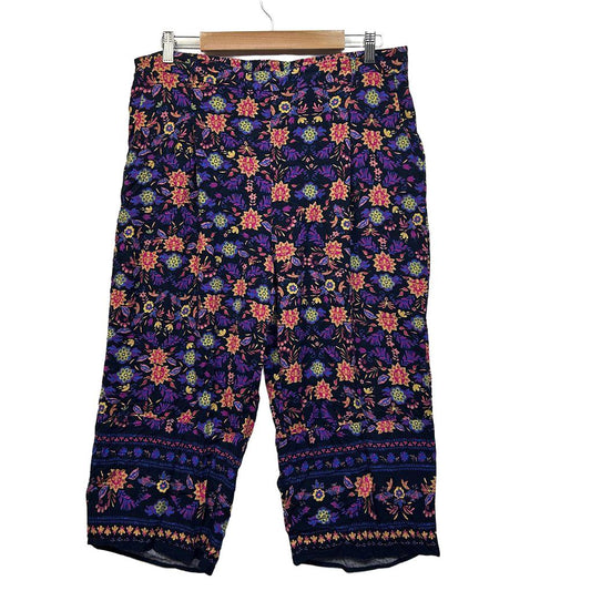 Rivers Navy Floral Cropped Pants - Size 16