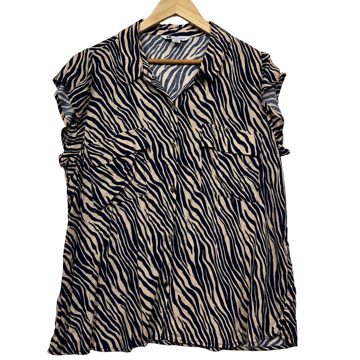 Rockmans Black White Zebra Print Plus Size Top - Size 18