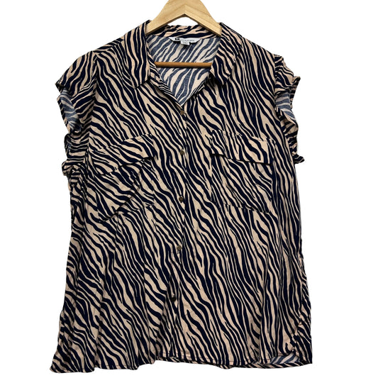 Rockmans Black and White Zebra Print Top - Size 18