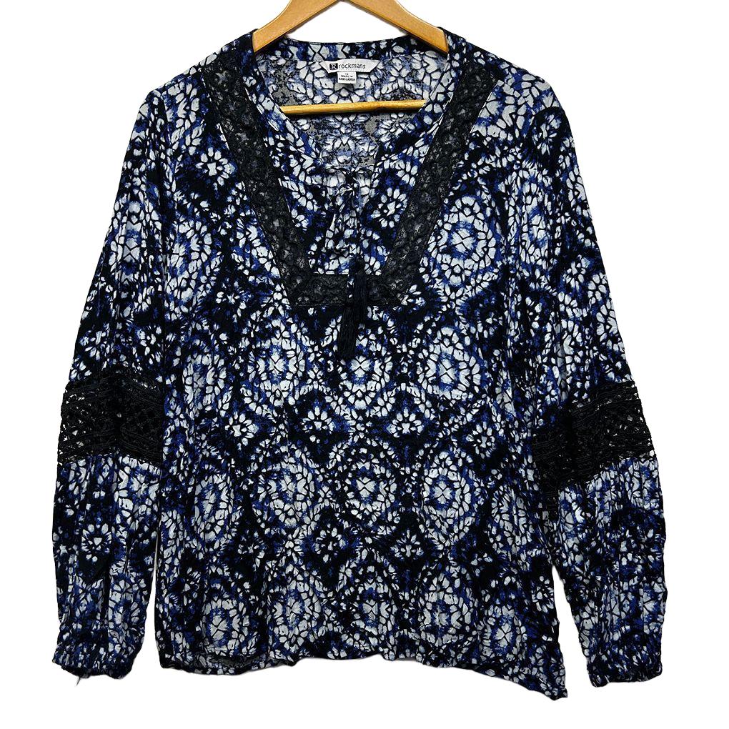 Rockmans Blue Black Print Plus Size Top - Size 18