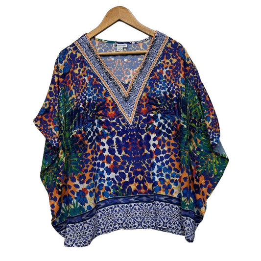 Rockmans Blue Multicoloured Kaftan Top - Size L/XL