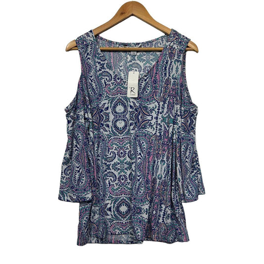 Rockmans Blue Paisley Sleeveless Top - Size L