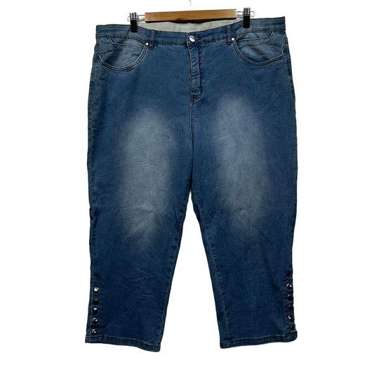 Rockmans Blue Plus Size Cropped Jeans - Size 20