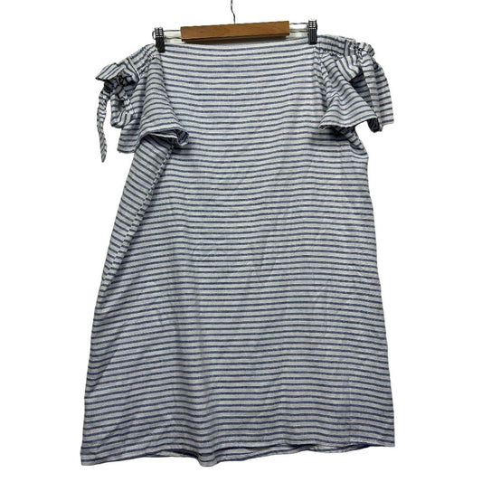 Rockmans Blue Striped Off Shoulder Linen Dress - Size 16