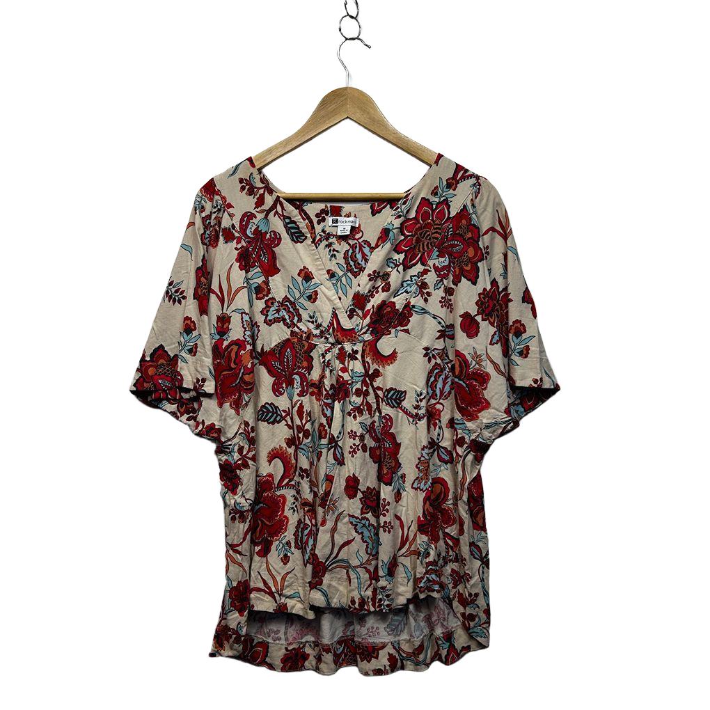 Rockmans Cream Linen Floral Top - Size 16