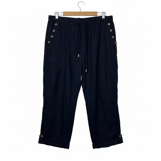 Rockmans Navy Blue Linen Cropped Pants - Size 16