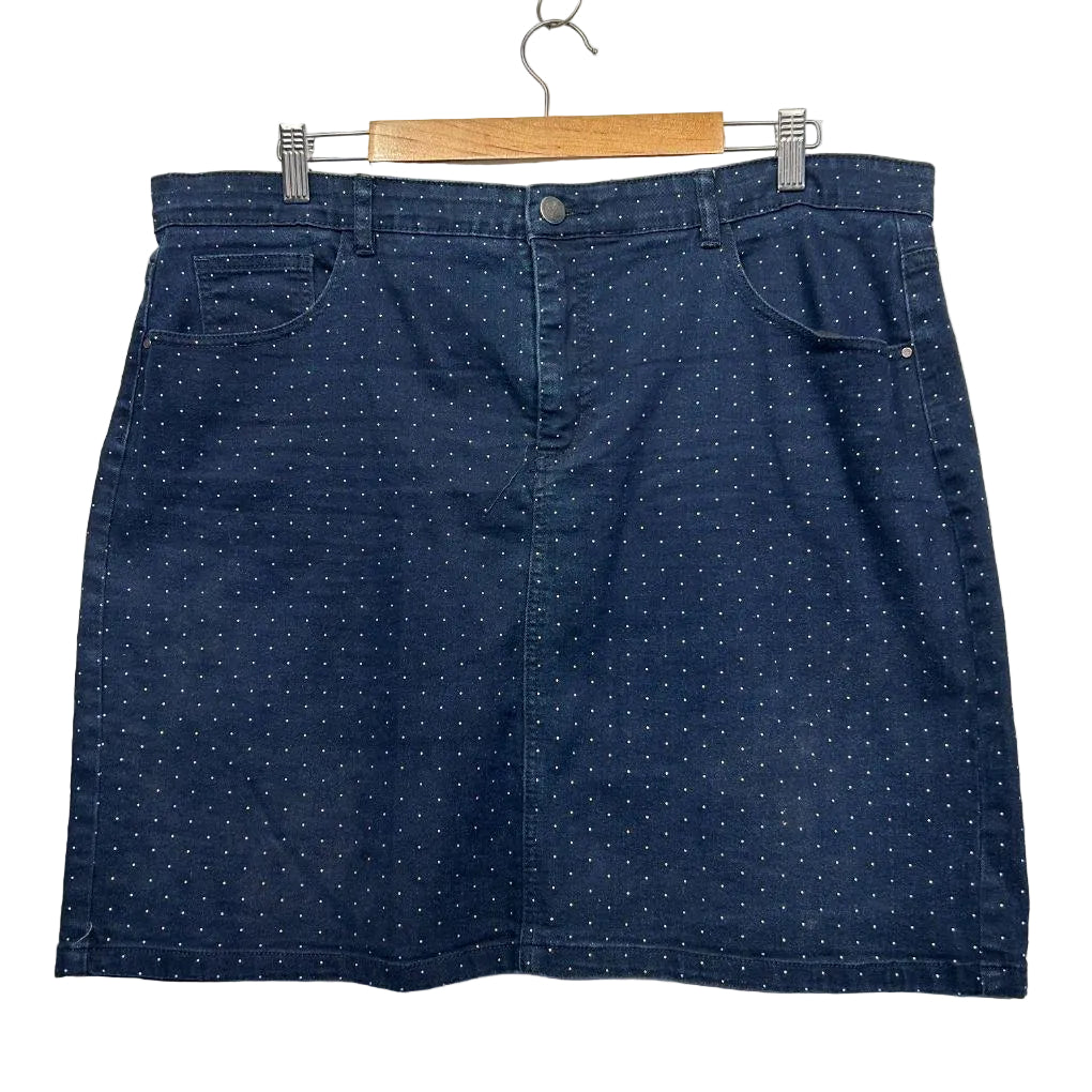 Rockmans Navy Cotton Denim Skirt - Size 18