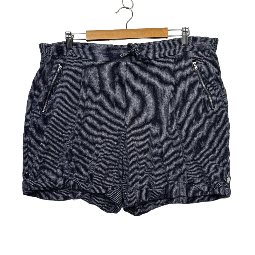 Rockmans Navy Stripe Linen Shorts - Size 18