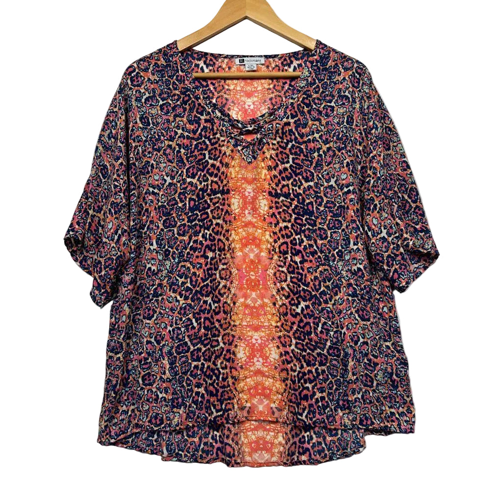 Rockmans Orange Abstract Print Top - Size L/XL