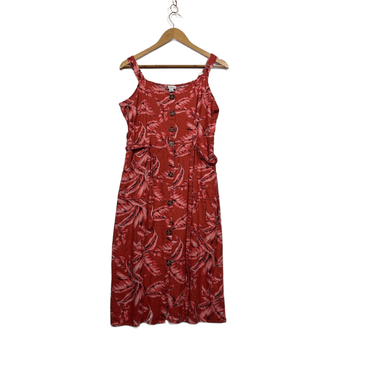 Rockmans Orange Floral Linen Sleeveless Button Up Midi Dress - Size 14