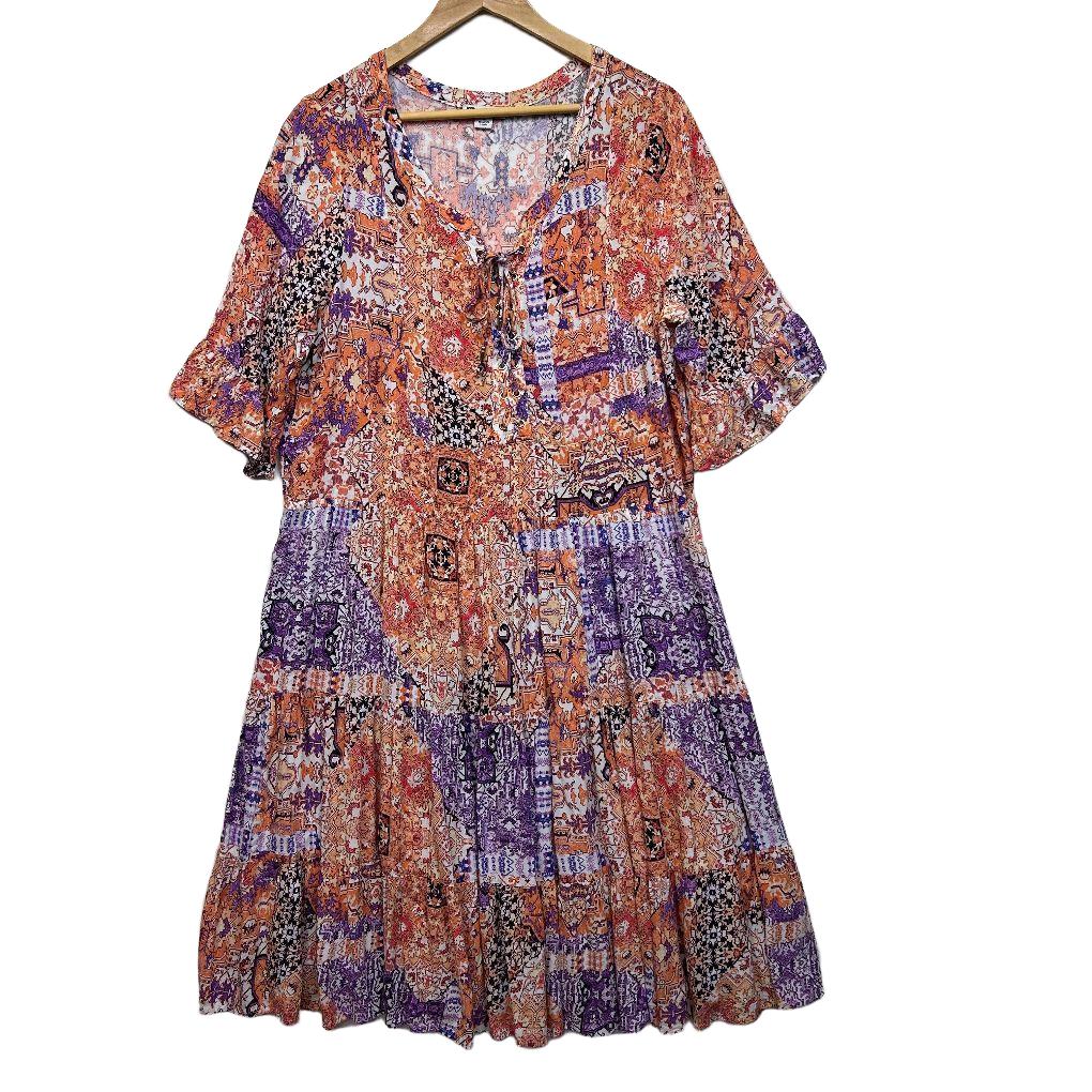 Rockmans Orange Multicoloured Dress - Size 16