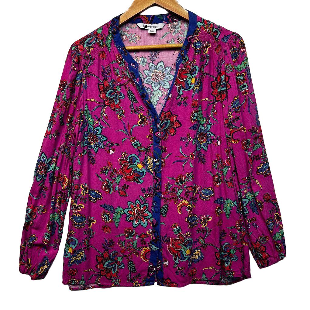 Rockmans Pink Floral Blouse - Size 16