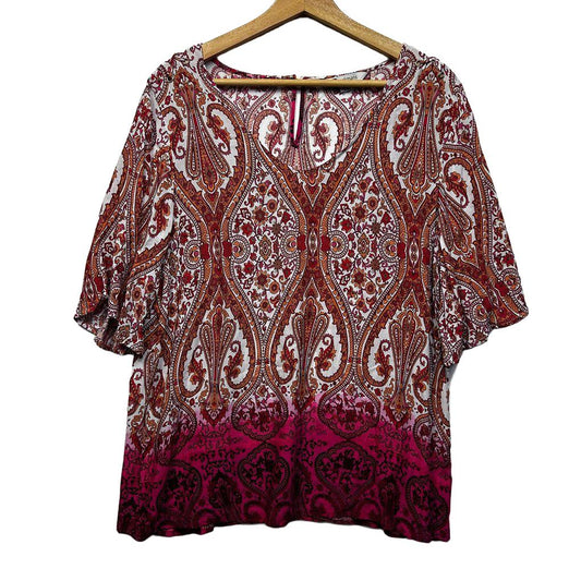 Rockmans Red Paisley Top - Size 16