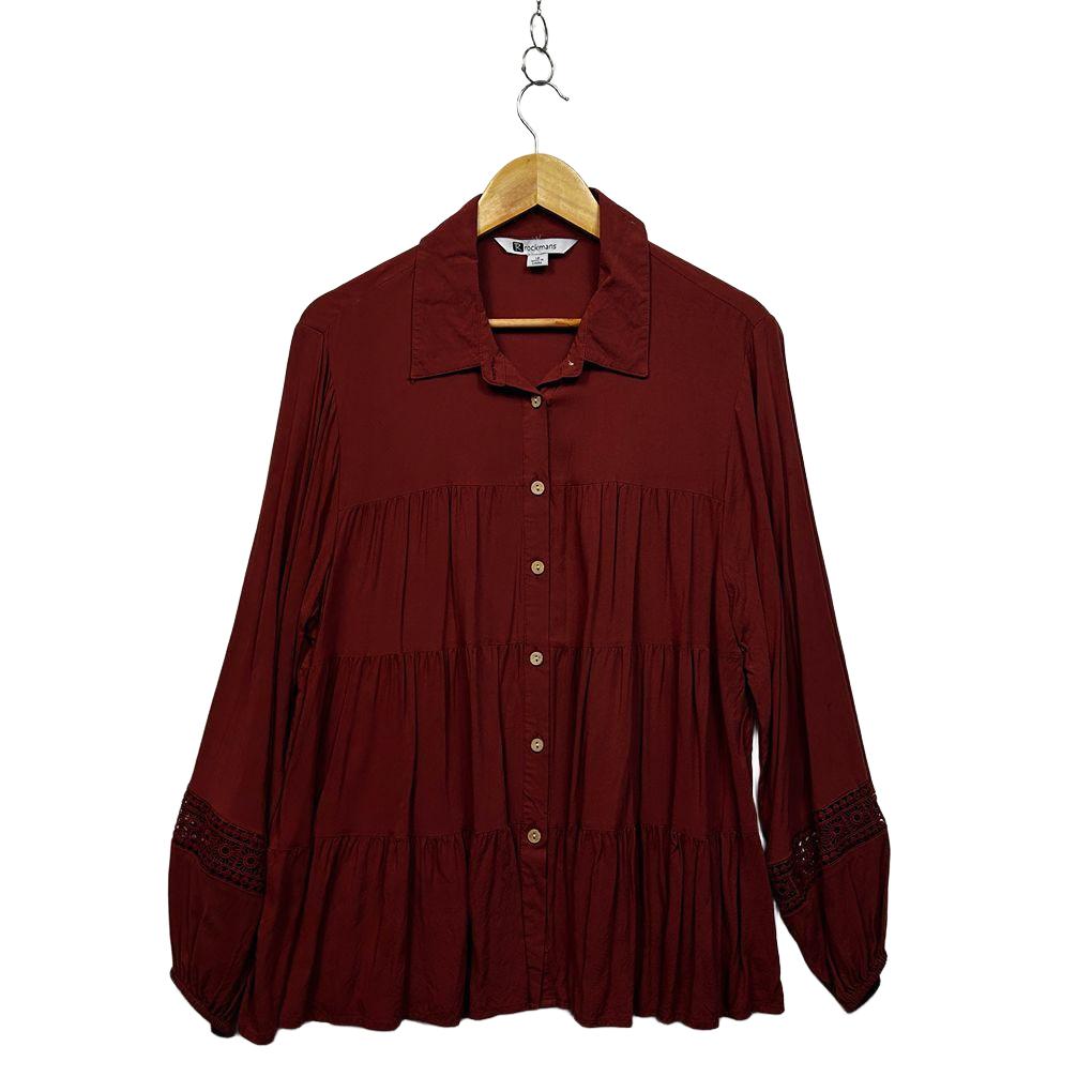 Rockmans Rust Plus Size Button Up Shirt - Size 18