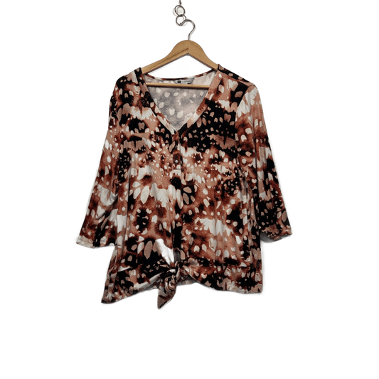Rockmans Tie Front 3/4 Sleeve Top - Size XL/16