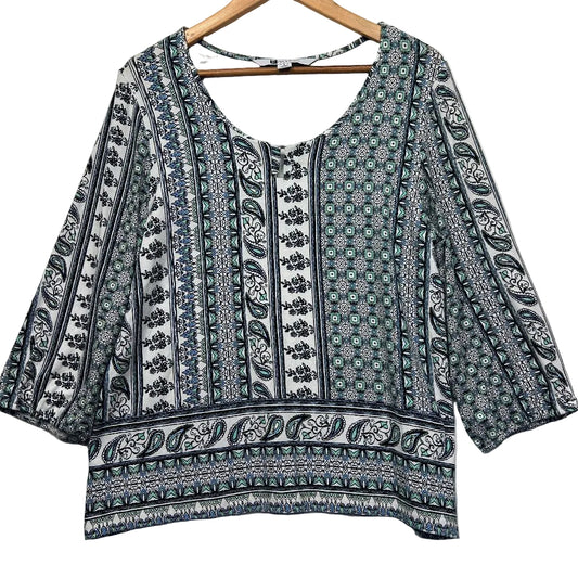 Rockmans White Paisley Print Top - Size L