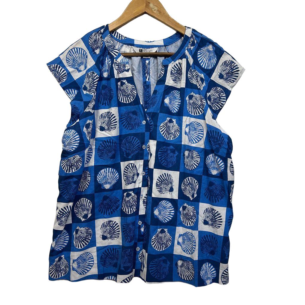 Rockmans Blue Linen Top - Size 18