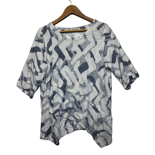 Ruby Rain Grey Linen Top - Size 14