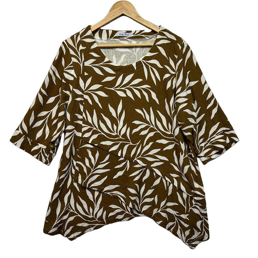 Ruby Rain Olive Linen Top - Size 16