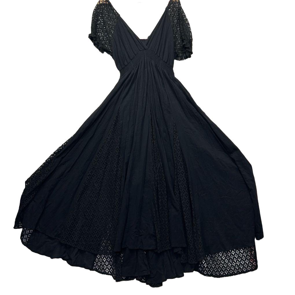 Ruby Street Black Cotton Crochet Trim Maxi Dress - Size 12