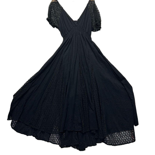 Ruby Street Black Cotton Crochet Trim Maxi Dress - Size 12