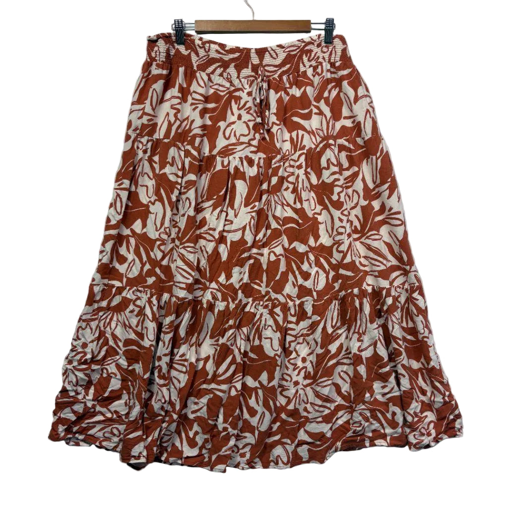 Rust Floral Midi Skirt - Size 18