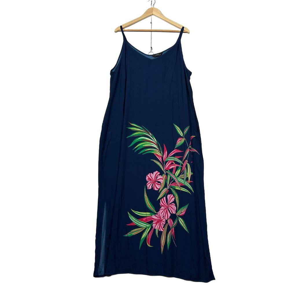 Sara Navy Tropical Floral Plus Size Maxi Dress - Size 20