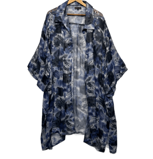 Hodgson Kimono Duster Jacket Size 36 Plus Blue Short Sleeve Open Front