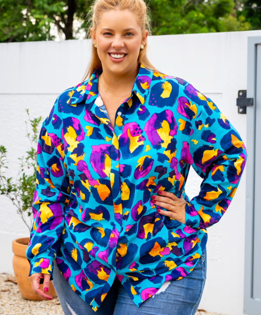 Proud Poppy Blue Leopard Shirt - Size 30
