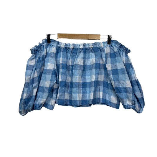 Seed Heritage Blue Gingham Check Linen Crop Top - Size 16