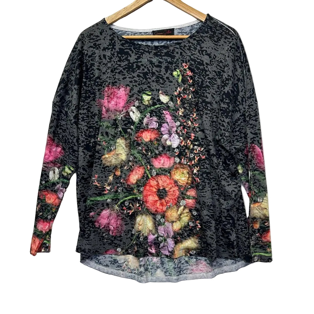 Seven Sisters Black Floral Top - Size 6/18