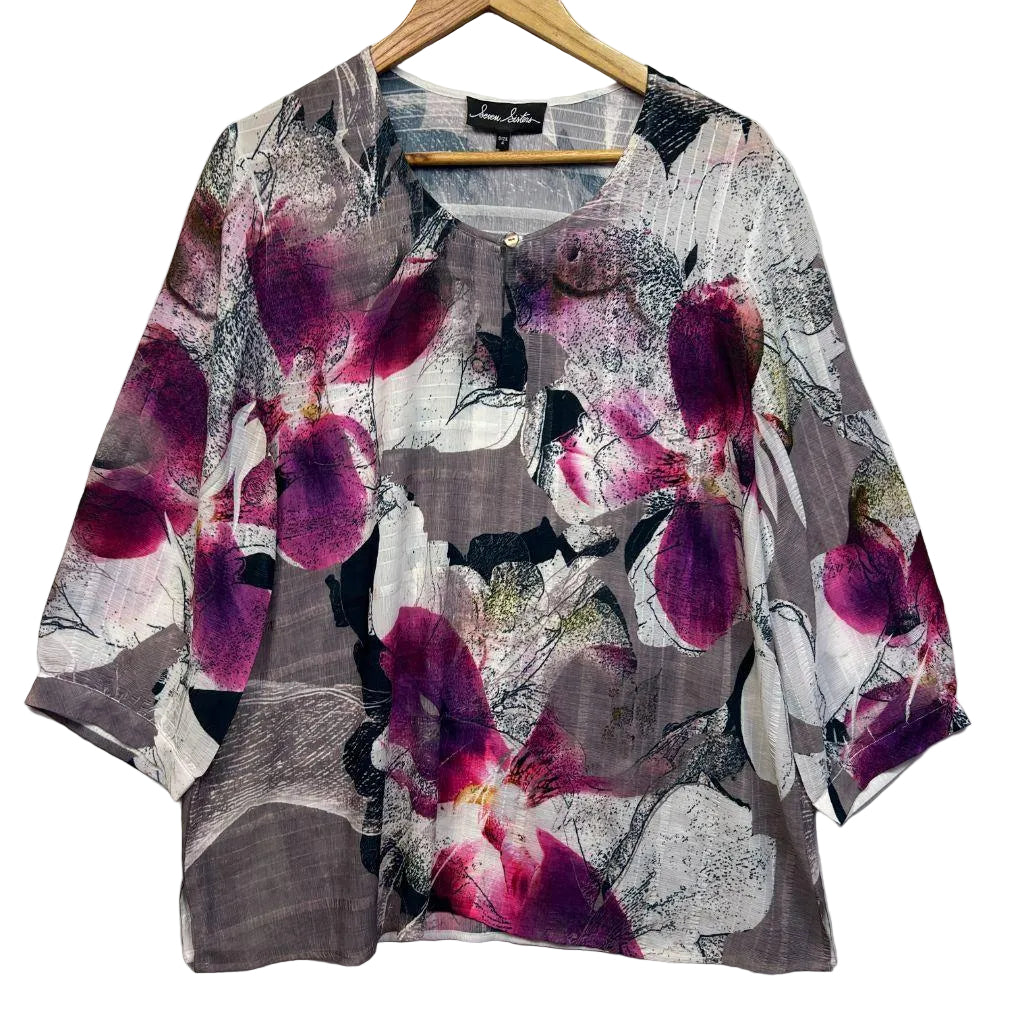 Seven Sisters Grey Floral Blouse - Size 4/14/16