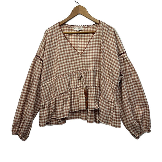 Shareen Collections Brown Gingham Check Cotton Top - Size XL