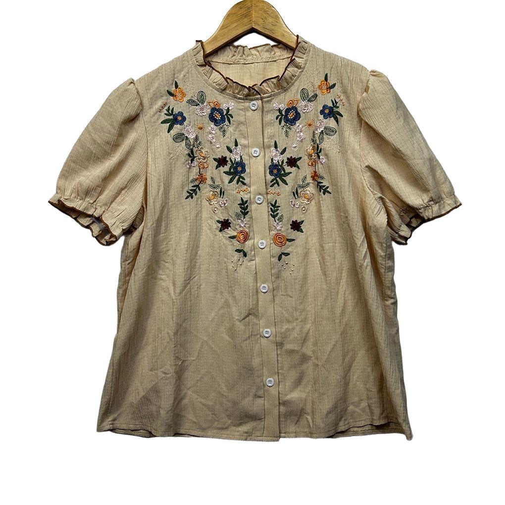 Shein Beige Embroidered Top - Size L