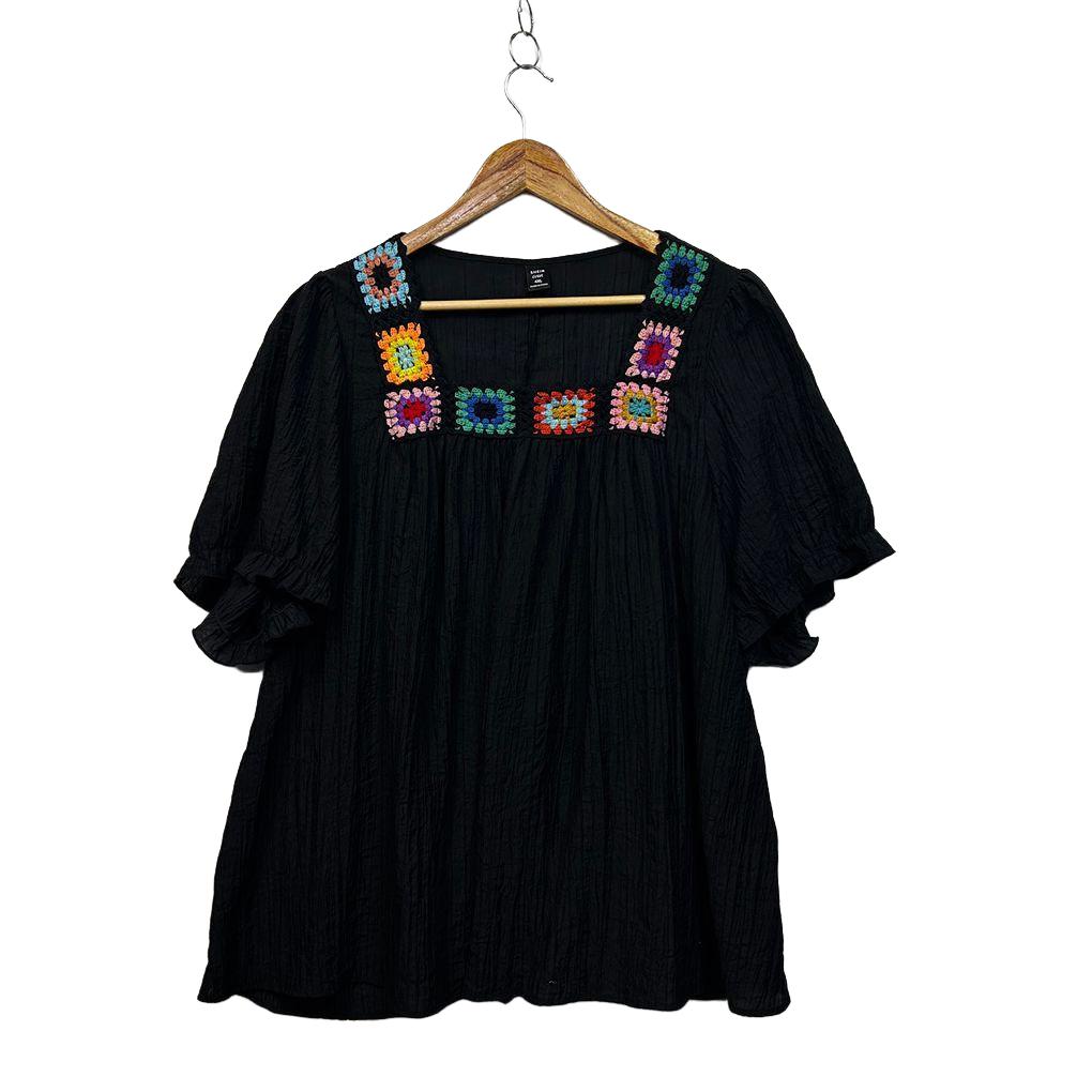 Shein Black Crochet Trim Plus Size Top - Size 4XL