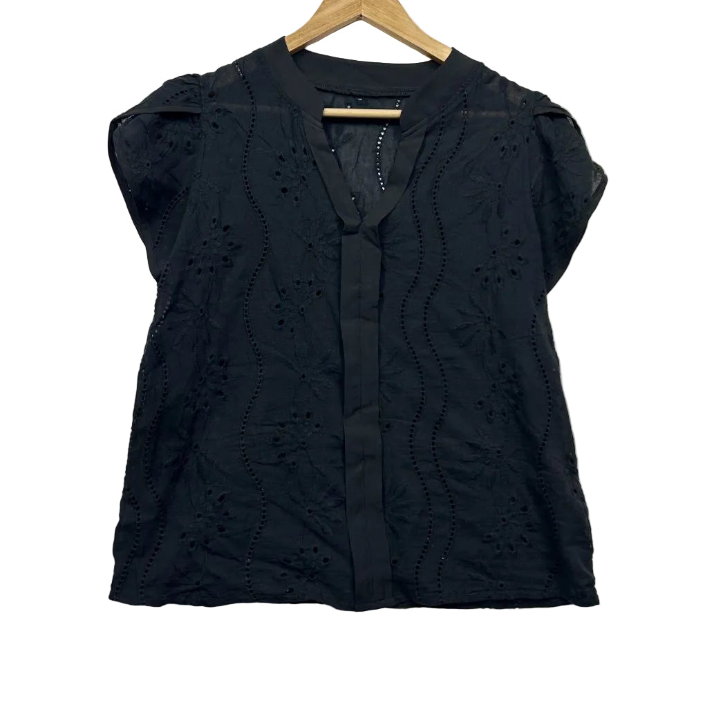 Shein Black Eyelet Embroidered Top - Size XL