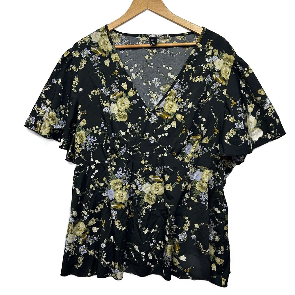Shein Black Floral Top - Size 4XL
