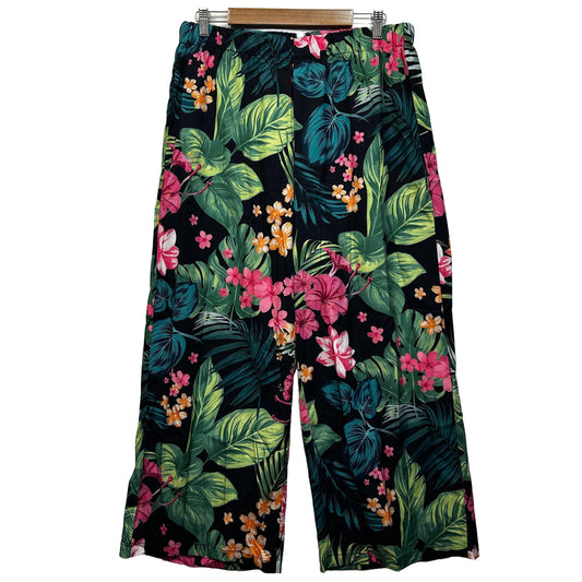 Shein Black Tropical Print Wide Leg Pants - Size 1XL