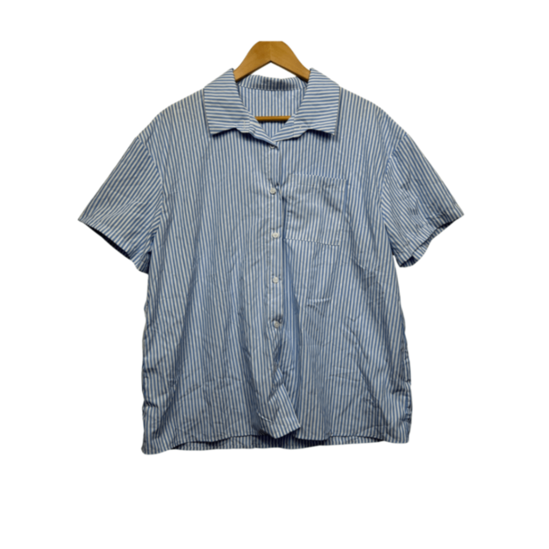 Shein Blue White Striped Short Sleeve Shirt - Size XL/16
