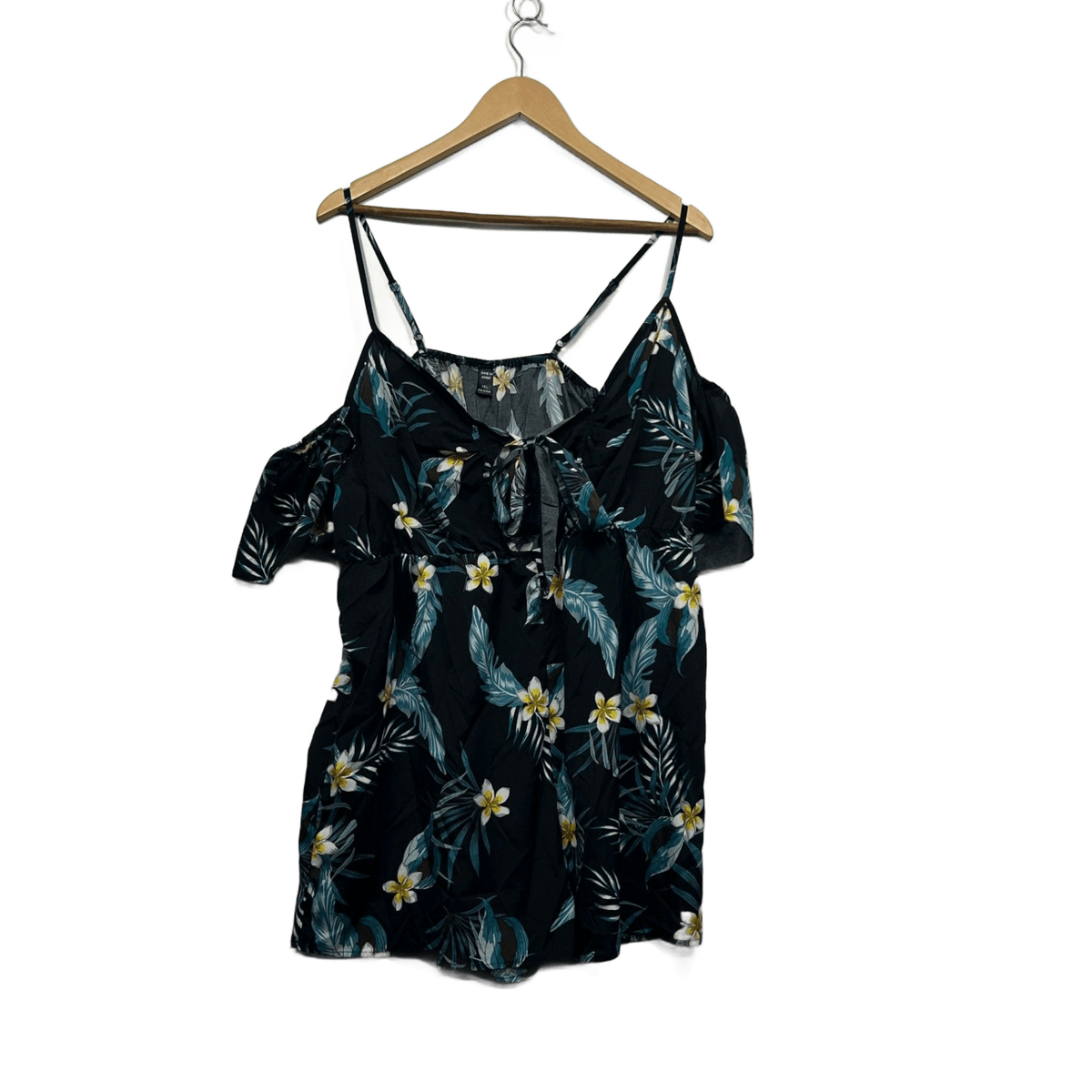 Shein Curve Black Floral Off Shoulder Playsuit - Size 1XL/16