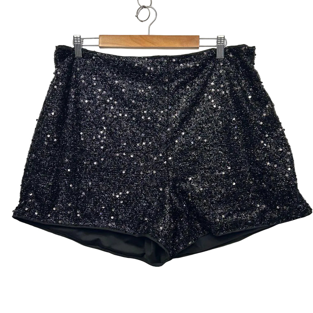 Shein Curve Black Sequin Hot Pants Shorts - Size 1XL