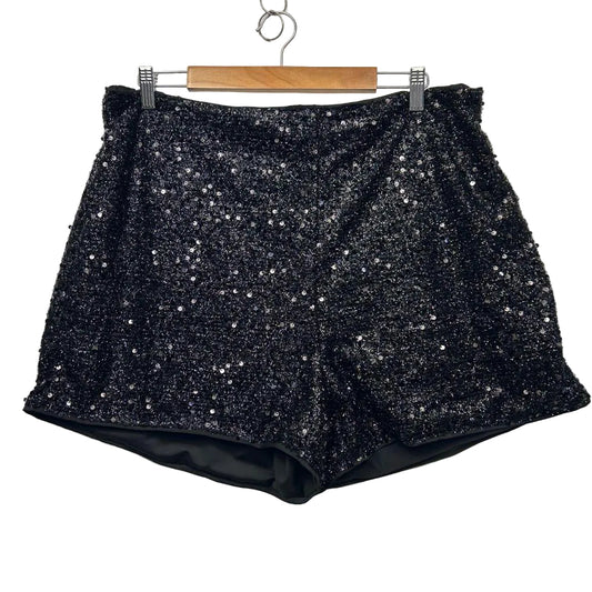 Shein Curve Black Sequin Hot Pants Shorts - Size 1XL
