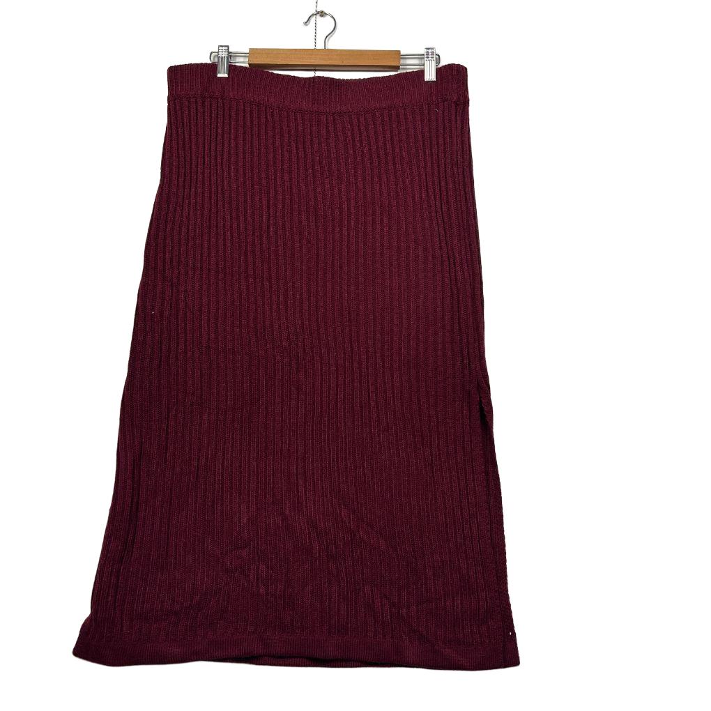 Shein Curve Burgundy Ribbed Knit Midi Skirt - Size 3XL