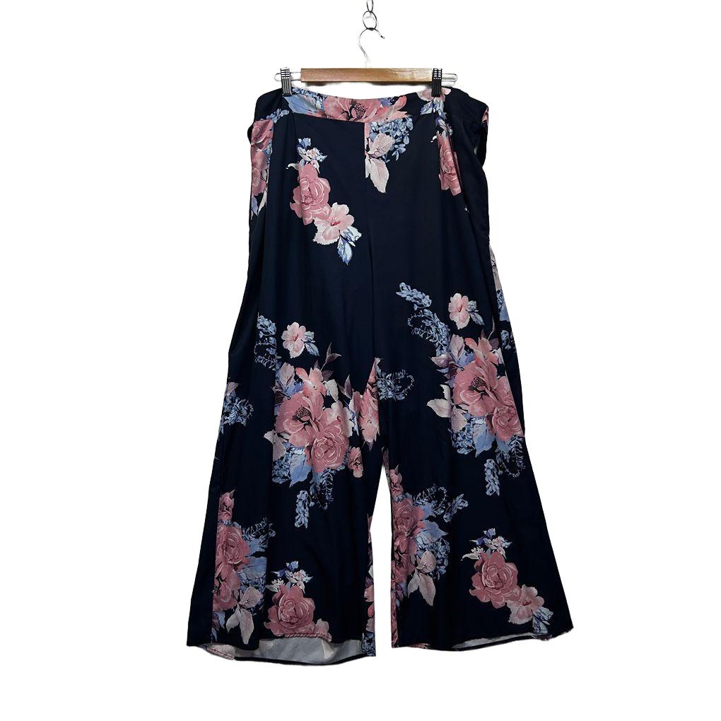 Shein Navy Floral Plus Size Wide Leg Pants - Size 2XL